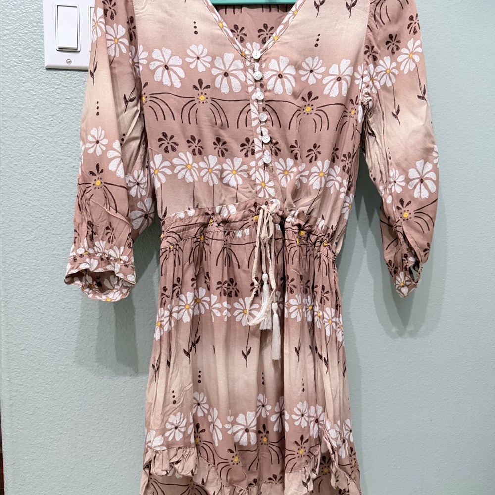 Spell Blush Pink Floral Tie-Waist Midi Dress
